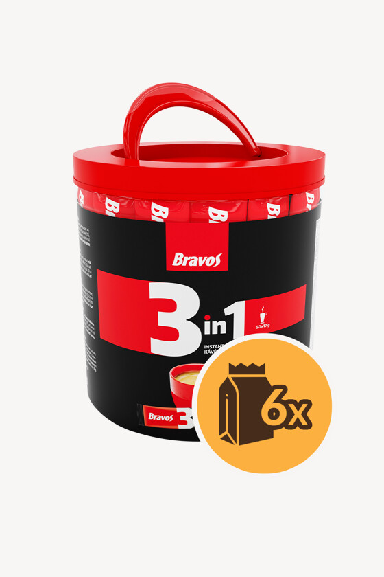 Bravos kávé - Kávé 3-féle variánssal - Instant - Bravos 3 in 1 instant kávépor - 50 tasak - 6 db - 1 karton
