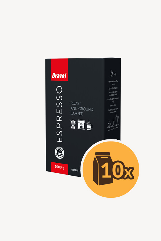 Bravos kávé - Kávé 3-féle variánssal - Őrölt - Bravos Classic Espresso - 1 kg - 10 db - 1 karton
