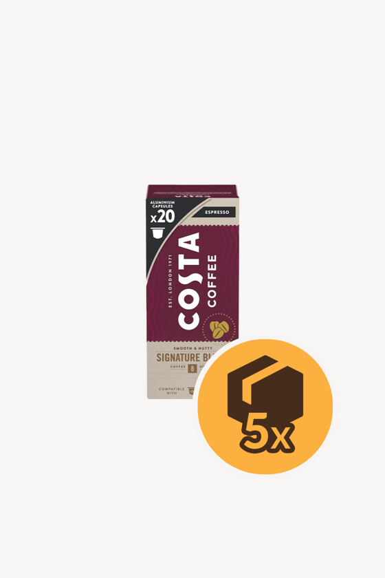Costa Coffee kávé - Kávé 3-féle variánssal - Kapszulás - Nespresso kompatibilis - Signature Blend Espresso - 20 kapszula - 5 db - 1 karton