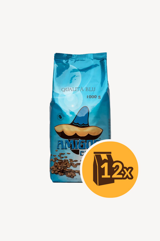 Amigos Caffé kávé - Kávé 3-féle variánssal - Szemes - Amigos Caffé Qualitá Blu - 1 kg - 12 db - 1 karton