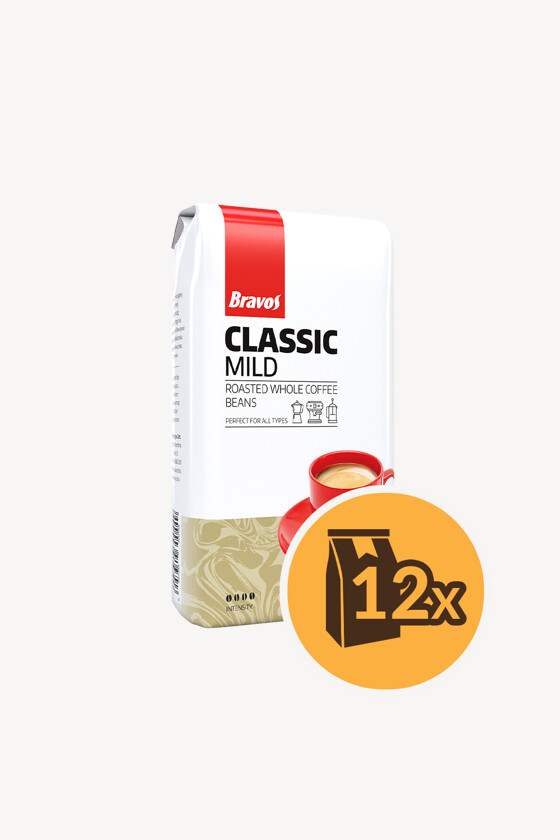 Bravos kávé - Kávé 3-féle variánssal - Szemes - Bravos Classic Mild - 1 kg - 12 db - 1 karton