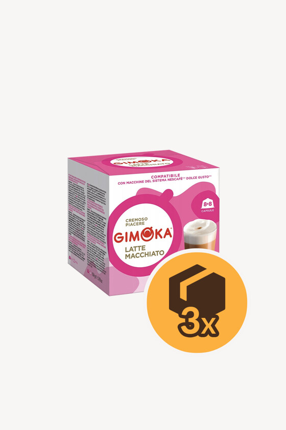 Gimoka Latte Macchiato Dolce Gusto kompatibilis kapszulás kávé - 3 x 16 kapszula - 3 doboz/karton - 1 karton