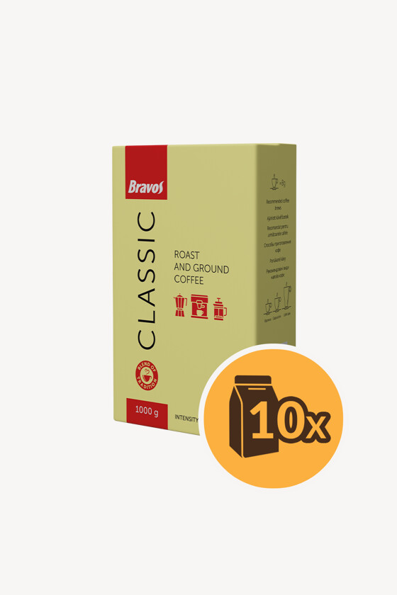 Bravos kávé - Kávé 3-féle variánssal - Őrölt - Bravos Classic - 1 kg - 10 db - 1 karton