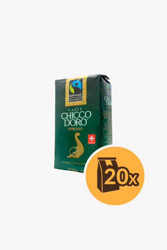 Chicco d'Oro kávé - Kávé 3-féle variánssal - Szemes - Chicco d'Oro Max Havelaar Fairtrade - 250 g - 20 db - 1 karton