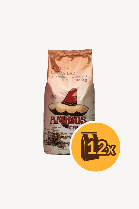 Amigos Caffé kávé - Kávé 3-féle variánssal - Szemes - Amigos Caffé Qualitá Extra Bar - 1 kg - 12 db - 1 karton