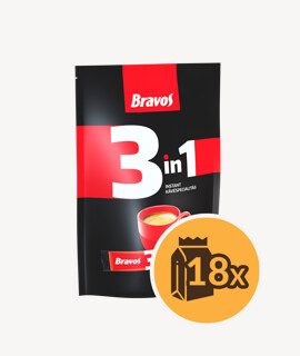 Bravos 3 in 1 instant kávépor - 18 x 10 tasak - 18 csomag/karton - 1 karton