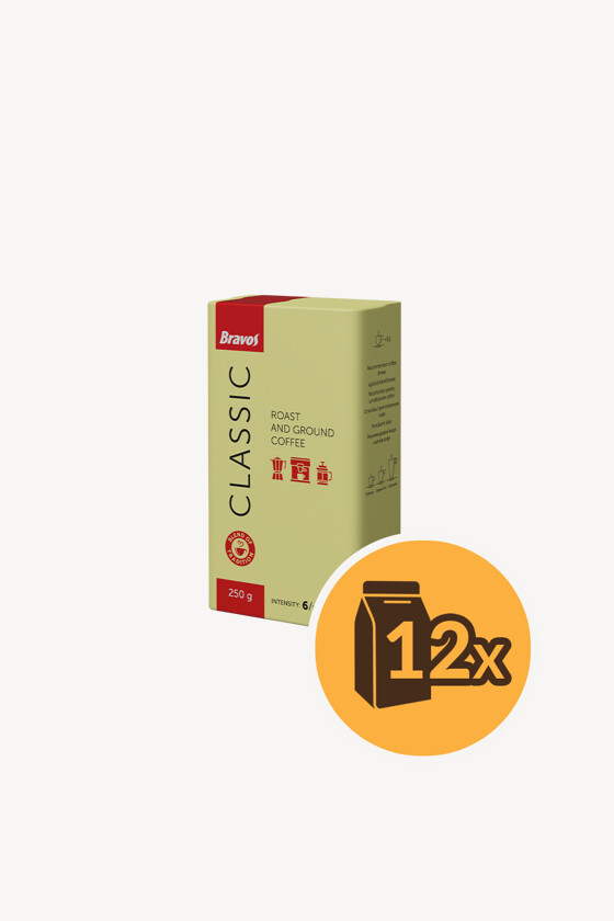 Bravos kávé - Kávé 3-féle variánssal - Őrölt - Bravos Classic - 250 g - 12 db - 1 karton