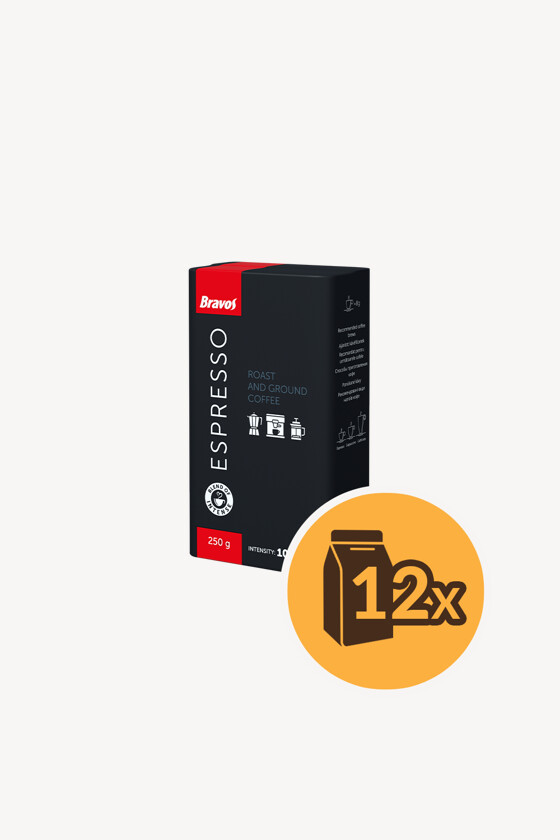 Bravos kávé - Kávé 3-féle variánssal - Őrölt - Bravos Classic Espresso - 250 g - 12 db - 1 karton
