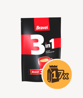Bravos 3 in 1 instant kávépor - 17 x 10 tasak - 17 csomag/karton - 1 karton