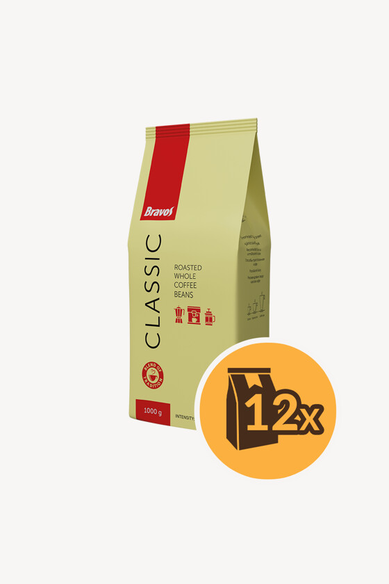 Bravos kávé - Kávé 3-féle variánssal - Szemes - Bravos Classic - 1 kg - 12 db - 1 karton