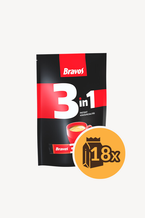 Bravos kávé - Kávé 3-féle variánssal - Instant - Bravos 3 in 1 instant kávépor - 10 tasak - 18 db - 1 karton