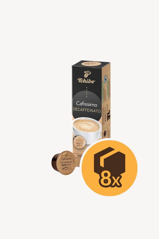 Tchibo kávé - Kávé 3-féle variánssal - Kapszulás - Tchibo Cafissimo kompatibilis - Tchibo Cafissimo Decaffeinato - 10 kapszula - 8 db - 1 karton