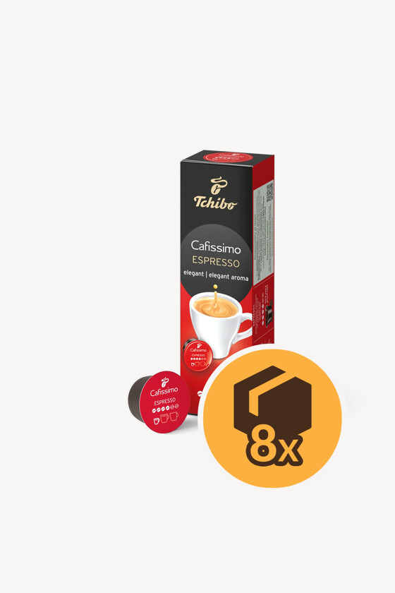 Tchibo kávé - Kávé 3-féle variánssal - Kapszulás - Tchibo Cafissimo kompatibilis - Tchibo Cafissimo Espresso elegant - 10 kapszula - 8 db - 1 karton