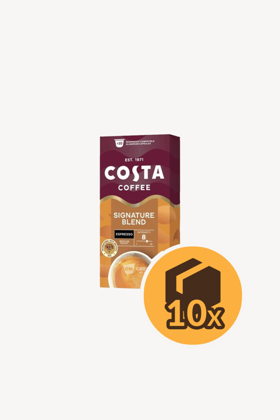 Costa Coffee kávé - Kávé 3-féle variánssal - Kapszulás - Nespresso kompatibilis - Signature Blend Espresso - 10 kapszula - 10 db - 1 karton